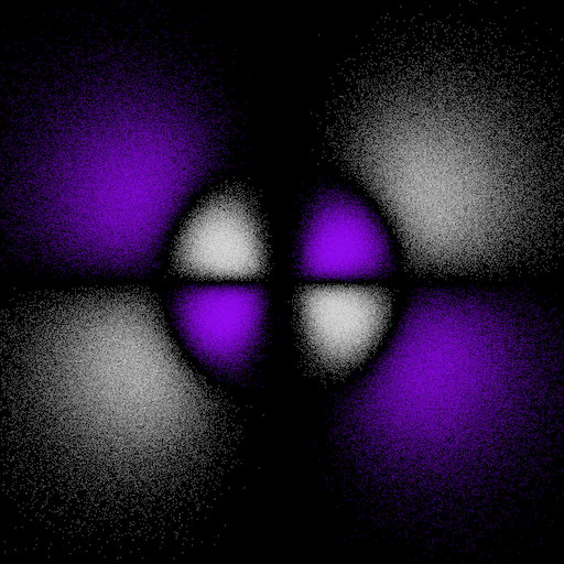 Electron dot-density plot of the 6g_xxx_3xyy orbital.